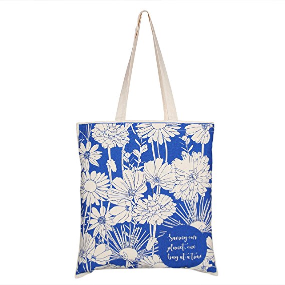 EcoRight Reusable 100% Cotton EcoFriendly Tote Bag Printed "Flowers" (Natural) - 0101A05