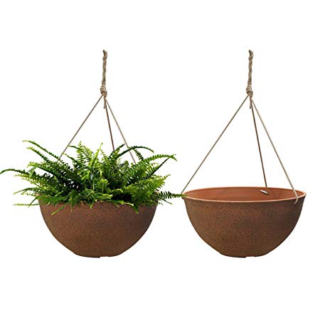 Hanging Planters Flower Pot Terracotta - 2 Pack 13Inch Unbreakable Resin Planters Outdoor Patio Balcony