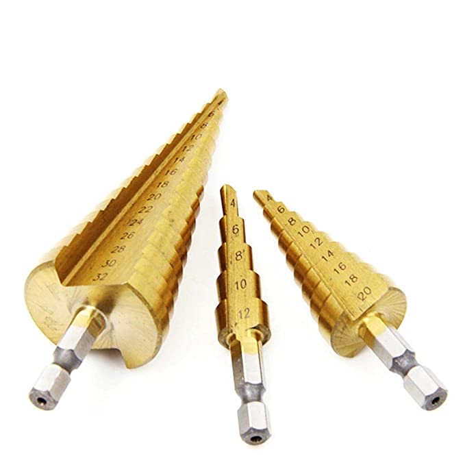 Generic OOTDTY 3Pcs HSS Spiral Grooved Step Cone Drill Drills Bit 4mm - 12mm/20mm/32mm Hole Cut