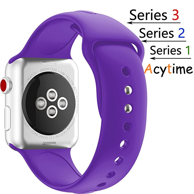 For Apple Watch Band, Acytime Durable Soft Silicone Replacement iWatch Band Sport Style Wrist Strap for Apple Watch Band Series 3 Series 2 Series 1 Sport, Edition ((New) Purple, 42mm-M / L)