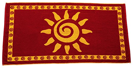 Arus Jacquard Woven Turkish Terry Cotton Beach Towel, Sun, Burgundy, 28x55