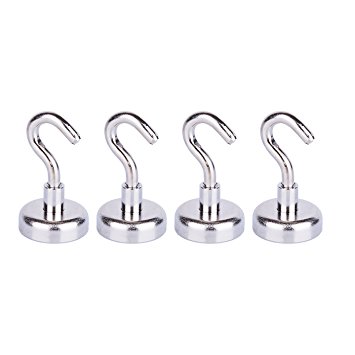 L-Fine Magnetic Hooks Strong Heavy Duty Refrigerator Neodymium Magnets 40 Pound Pull Power (4 Pack)