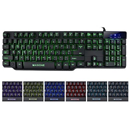Masione Multi-Color Multimedia USB Wired Gaming Keyboard with LED Illumination Backlit