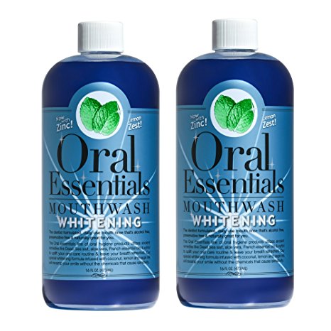 Oral Essentials Whitening Mouthwash (Pack of 2) 16 Oz: For Daily Use Without Sensitivity Dentist Formulated & Certified Non-Toxic: Removes Stains without Bleach/Harsh Chemicals Whiter Teeth in 10 Days