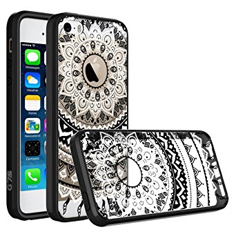 iPhone 5 5S Case, iPhone SE Case, SmartLegend Retro Totem Mandala Floral Pattern Clear Acrylic PC Hard Back Cover with TPU Bumper Frame Hybrid Transparent Protective Case for iPhone 5 5S SE - Black