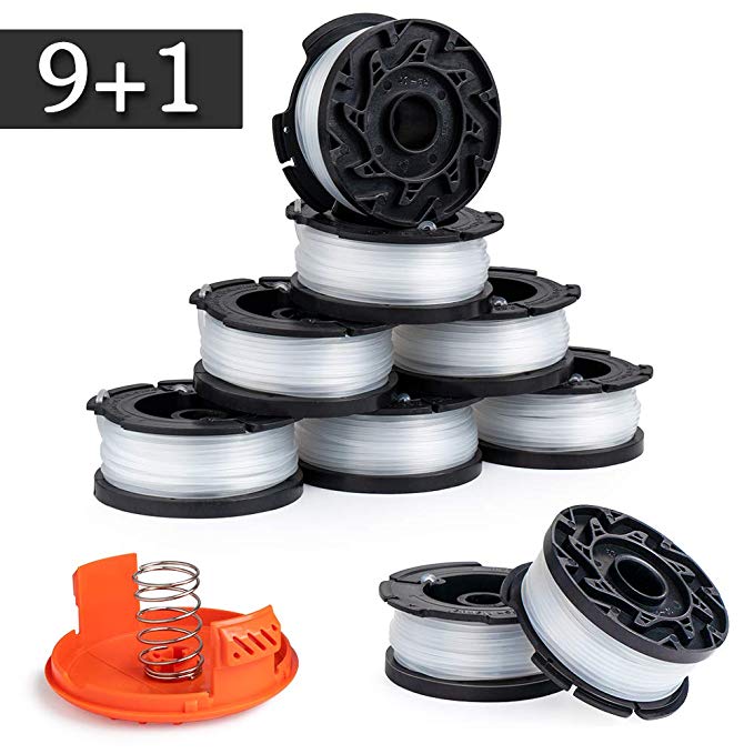 FutureWay String Trimmer Replacement Spool Line 0.065” GH900 LST201 Compatible with Black Decker AF-100, Weed Eater String Autofeed RC-100-P Cap, Cordless Trimmer Line 30ft, 9 Spool   1 Cap   1 Spring