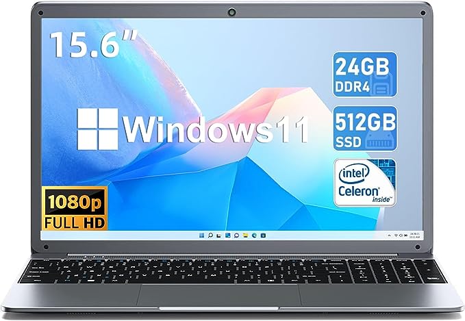 SGIN 15.6 Inch Laptop 24GB DDR4 512GB SSD, Windows 11 Laptops Computer with Intel Celeron N5095 Processor(Up to 2.9GHz), FHD 1920x1080, WiFi, Bluetooth 4.2, Webcam, Mini HDMI, 2*USB3.0