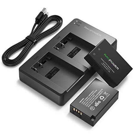 LP E17 Battery Charger RAVPower 2 Pack 1000mAh Batteries with USB Charger Set for Canon EOS 750D 760D 77D 8000D, EOS M3 M5 M6, EOS Rebel T6i T6s, Kiss X8i and more