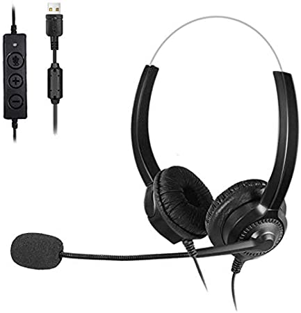 Headset with Microphone Noise Cancelling Headphones with USB Plug for Computer and Laptop Volume Control and Mute Switch Business Call Center Office Super Light Clearer Voice