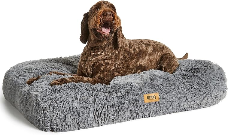 Snug Super Fluffy Large Dog Bed - Super Soft, Cosy and Comfortable Cat Dog Pet Bed Pillow Mattress Sofa Cushion with Non-Slip Base and Machine Washable Cover - Large - 90 x 60 x 11cm - Grey