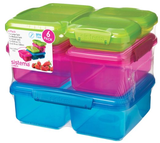 Sistema Lunch Collection Multi Piece Food Storage Containers, Assorted Colors, Set of 6