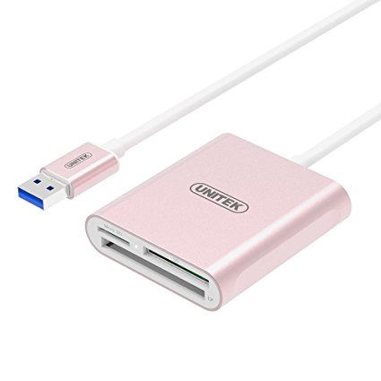 [Upgrade Version] Read 2 Cards Simultaneously, UNITEK Aluminum USB 3.0 Multi-in-1 Memory Card Reader for CF/SD/TF Micro SD/MD/MMC/SDHC/SDXC for MacBook Pro, iMac, Microsoft Surface Pro, Rose Gold