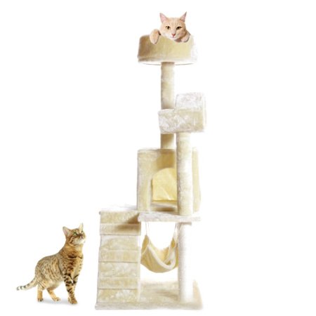 PARTYSAVING 51" Cat Kitty Tree Scratcher Play House Condo Furniture Toy Bed Post House APL1064, Beige, Medium