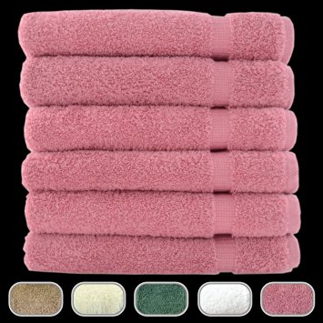 Turkish Luxury Hotel & Spa 16"x30" Hand Towel Set of 6 - 100% Genuine Turkish Cotton - Organic Eco-Friendly (Hand Towels, Rose)