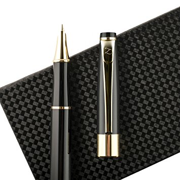 Fountain Pen Set Fine Nib with Ink Refill Converter and Elegant Case - Showtime Black Limited Edition - Best Signature Calligraphy Fountain Pens for Writing Ink Cartridges on Sale Luxury Executive Business Gift Set