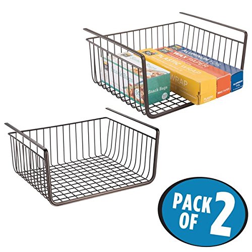 mDesign Under Shelf Hanging Wire Storage Basket for Kitchen, Pantry, Cabinet - Pack of 2, Bronze