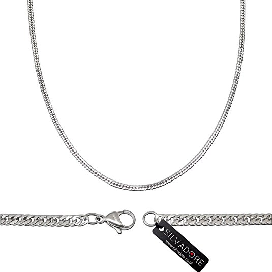 Silvadore - 4mm FINE CURB Necklace OR Bracelet Chain - Silver Stainless Steel Jewellery - 7.5'' to 36'' ALL Lengths Men Women Boys Girls - 60 Days Money Back Guarantee