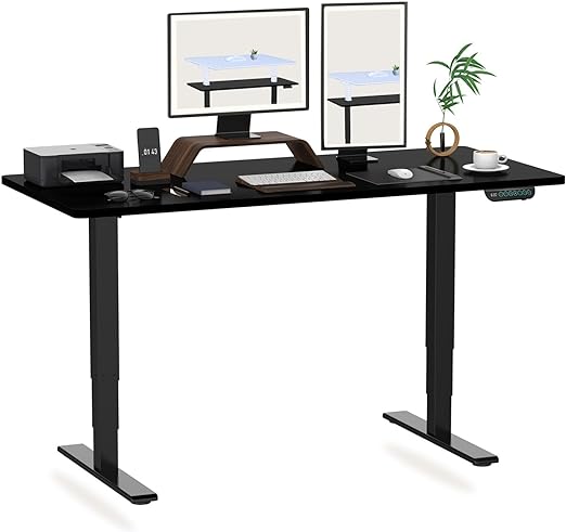 FLEXISPOT E5 Standing Desk 140x80cm Dual Motor 160KG Load Capacity Height Adjustable Desk Stand Up Desk Electric Standing Desk with Blue-Ray Memory Keyboard Desk for Home Office(Black Frame Black Top)