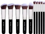 BS-MALLTM Premium Synthetic Kabuki Makeup Brush Set Cosmetics Foundation Blending Blush Eyeliner Face Powder Brush Makeup Brush Kit10pcs Silver Black