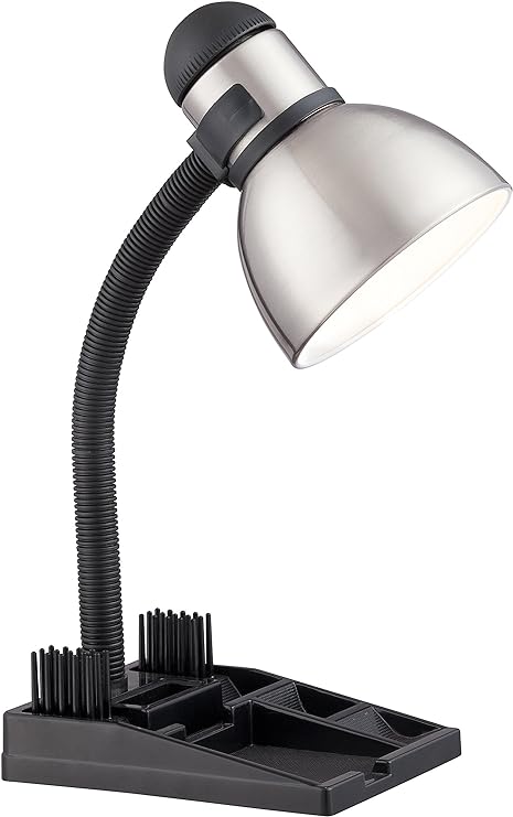 Satco 57/056 Gooseneck Desk Organizer Lamp with 13-watt GU24 2700K Mini Spiral, 20" x 20" x 20", Steel/Black