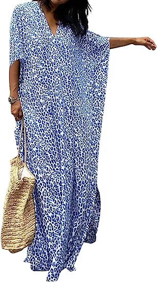 Bsubseach Plus Size Caftans for Women Turkish Kaftan Dresses Leopard Print Beach Cover Up