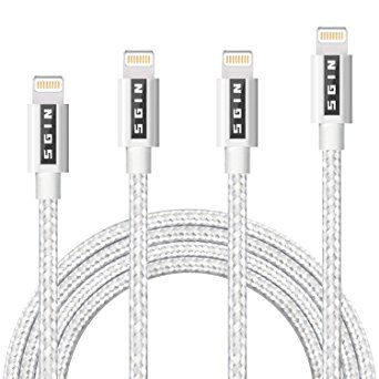 iPhone Cable SGIN, 4Pack 3FT 6FT 6FT 10FT Nylon Braided Cord Lightning Cable Certified to USB Charging Charger for iPhone 7, 7 Plus, 6S, 6 Plus, SE, 5S, 5, iPad, iPod Nano 7 - Silver Grey