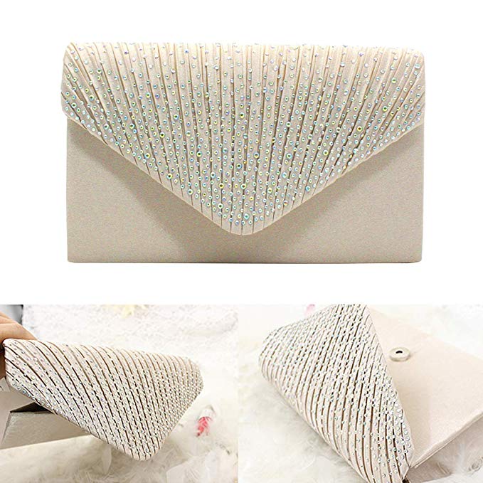 Diamond Envelope Clutch Bag Evening Party/Bridal Wedding/Hand Bag (Creamy-White)