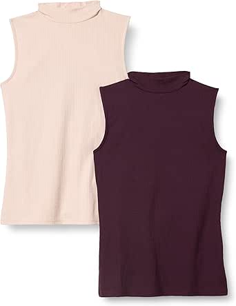 Amazon Essentials Women's Mock-Neck Slim-Fit Rib-Knit Sleeveless Top, Pack of 2