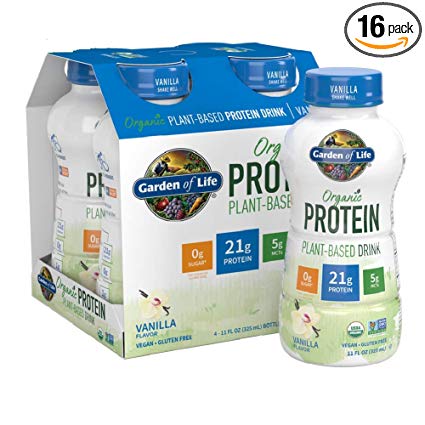 Garden of Life Organic Plant-Based Protein Shake, Vanilla Flavor - Vegan Ready to Drink Protein Shakes, 21g Clean Protein, 5g Coconut MCTS, 0g Sugar, Gluten Free, 11 Fl Oz Protein Drinks (16 Pack)