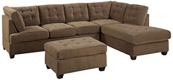 Bobkona Michelson 3-Pieces Reversible Sectional, Chaise and Loveseat with Ottoman