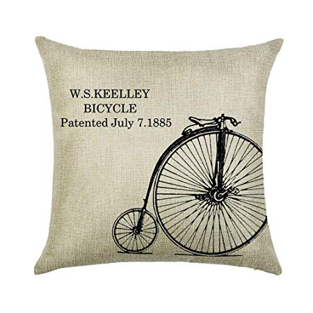 Pillow Cases Standard Size, CaseShell® Vintage Penny-Farthing Bicycle Pattern Cotton Linen Square Throw Pillow Case Decorative Cushion Cover Pillowcase Pillowslip for Sofa 18x18 Inch - Grey