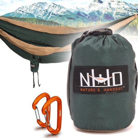 Premium Camping Hammock - Large Double Size, Portable & Lightweight. Aluminum Wiregate Carabiners Included. Ultralight Ripstop Parachute Nylon. Best For Backpacking, Travel, Beach, & Hiking