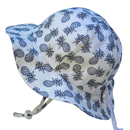 Unisex Packable Toddler Sun Protection Hat 50 UPF, Adjustable, Stay-on Tie (M: 6 - 30m, Floppy Hat: White Pineapple)