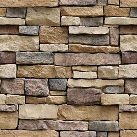 Stone Peel and Stick Wallpaper - Self Adhesive Wallpaper - Easily Removable Wallpaper - Brick Peel and Stick Wallpaper – Use as Wall Paper, Contact Paper, or Shelf Paper (1, 17.71” Wide x 118” Long)
