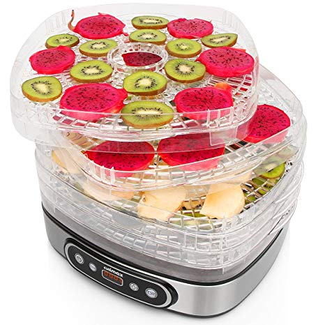 Cusimax BPA-Free Electric Food Dehydrator - 5 Trays Food Preserver with Adjustable Temperature and Timer - Led Display Fruit - Vegetable Dryer - CMFD-450D - 450W - Black