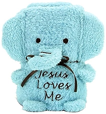 Brownlow Kitchen Elephant Blankie with Jesus Loves Me, Blue