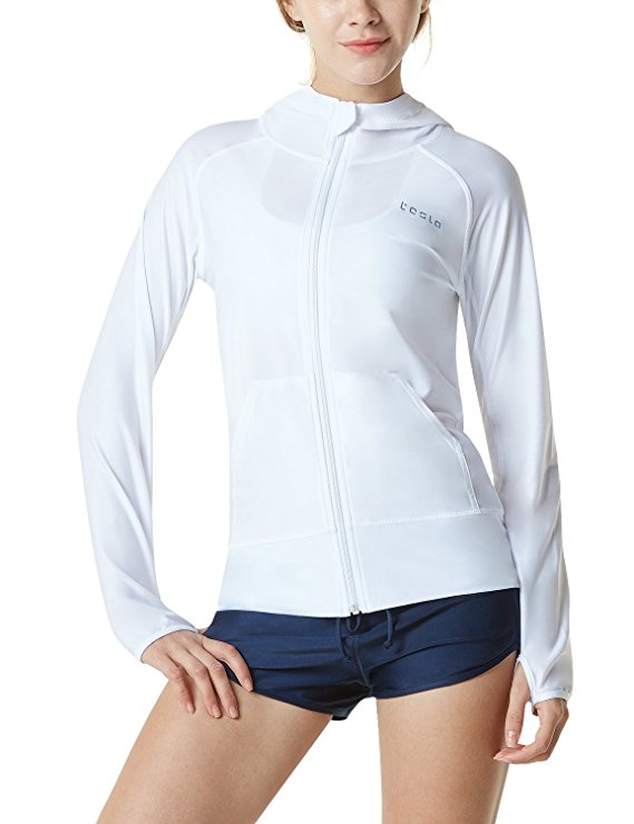 Tesla Women's UPF 50  Hoodie Zip Front Long Sleeve Top Rashguard Swimsuit FSZ02