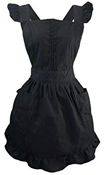 LilMents Retro Adjustable Ruffle Apron with Pockets, Small to Plus Size Ladies (Black)