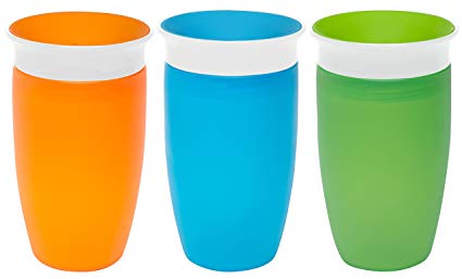 Munchkin Miracle 360 Degree 10 Ounce Spoutless Cup, 3 Pack, Orange/Blue/Green