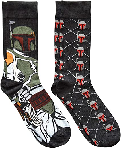 Star Wars Boba Fett Argyle Men's Crew Socks 2 Pair Pack Shoe Size 6-12