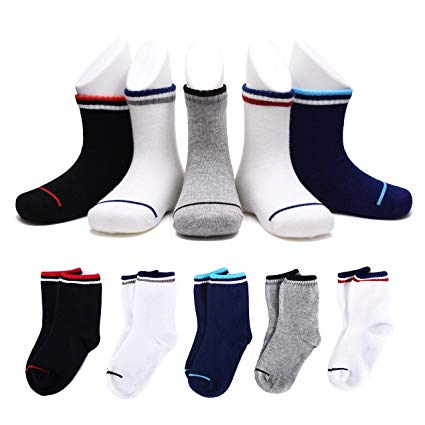 Kids Boys Girls Youth Crew Cotton Socks Toddler Non Skid Contrast Striped Athletic Quarter 5t 6t 7t for Sports Ankle Seamless