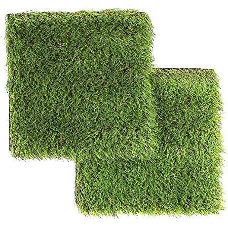 LULIND - Artificial Grass Square Tiles, 12.2 x 12.2 Inch (2 Pack)