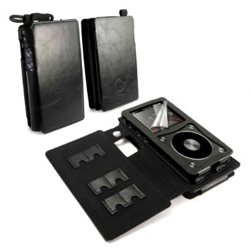 Tuff-Luv Faux Leather Case Cover for Fiio X5 2nd Gen & E12 Amp - MP3 (Inc. Screen Protector) - Black