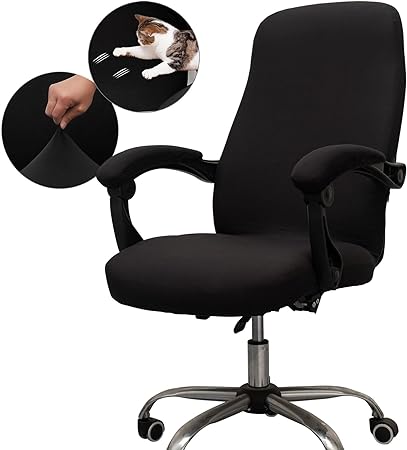 Office Chair Cover with Arm Covers - Universal Stretch Desk Chair Cover, Computer Chair Slipcovers (Size: L) - Black