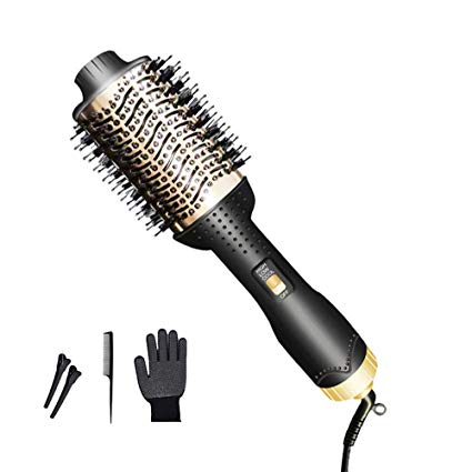 One Step Hair Dryer and Volumizer, Oval Blower Hair Dryer Salon Hot Air Paddle Styling Brush Negative Ion Generator Hair Straightener Curler Comb for All Hair Types