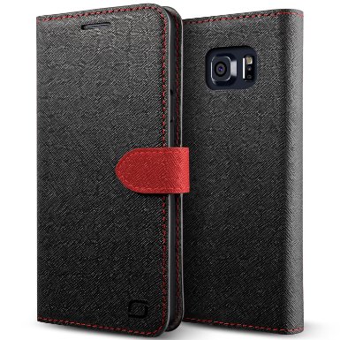 Galaxy Note 5 Case Lific Saffiano DiaryBlackRed - Card SlotFlipHeavy DutyKickstandSlim FitWallet - For Samsung Galaxy Note N920 Devices