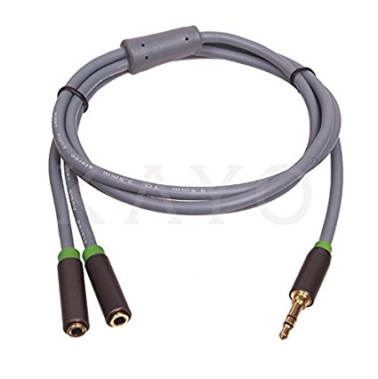 3.5mm Audio Splitter KAYO 3 Feet Cable 3.5mm Male to two Port 3.5mm Female -Compatible with iPhone, Samsung, LG Smartphones, Tablets, MP3 players, Bluetooth Speakers, and with Mic function,GRAY Color