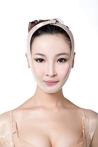 Larrycard Chin Strap for Women Anti Snoring Chin Straps V Face Shaper Mask Face Lifting Slimmer Chin Lift Facial Compression (M, Beige)