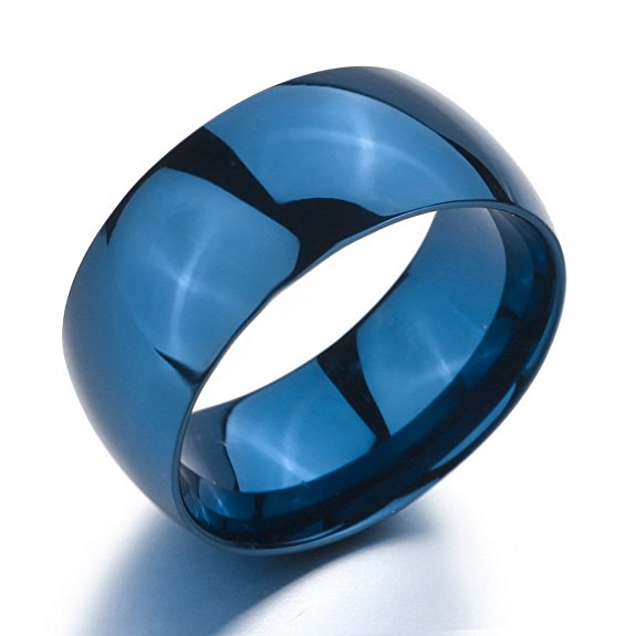 INBLUE Men,Women's Wide 10mm Stainless Steel ring Band Blue Wedding Polished