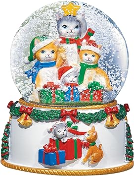 Collections Etc Christmas Cats Holiday Snow Globe with Wind-up Music